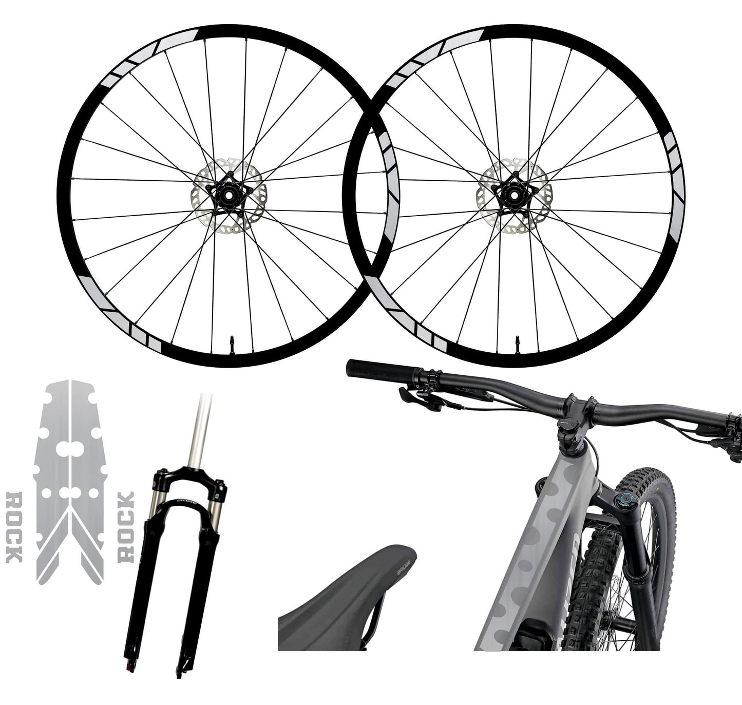 Set completo Adesivi Cerchi Bici MTB 26'' - 27,5'' - 28-29'' Pollici, adesivi forcella MTB, adesivi telaio MTB pois B0069 a €45.00 solo da DualColorStampe