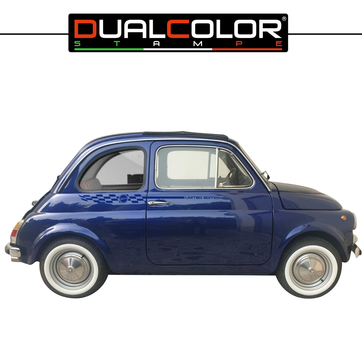 DualColorStampe Adesivi Compatibili con Fiat 500L (ANNO 1972) stickers LIMITED EDITION Scacchiera tuning decal adesivi auto fiancata laterale COD.0358