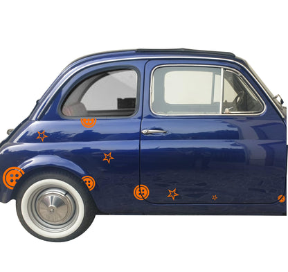 DualColorStampe Adesivi Compatibili con Fiat 500L (ANNO 1972) stickers Stelle Bottoni tuning decal adesivi auto fiancata laterale COD.0362