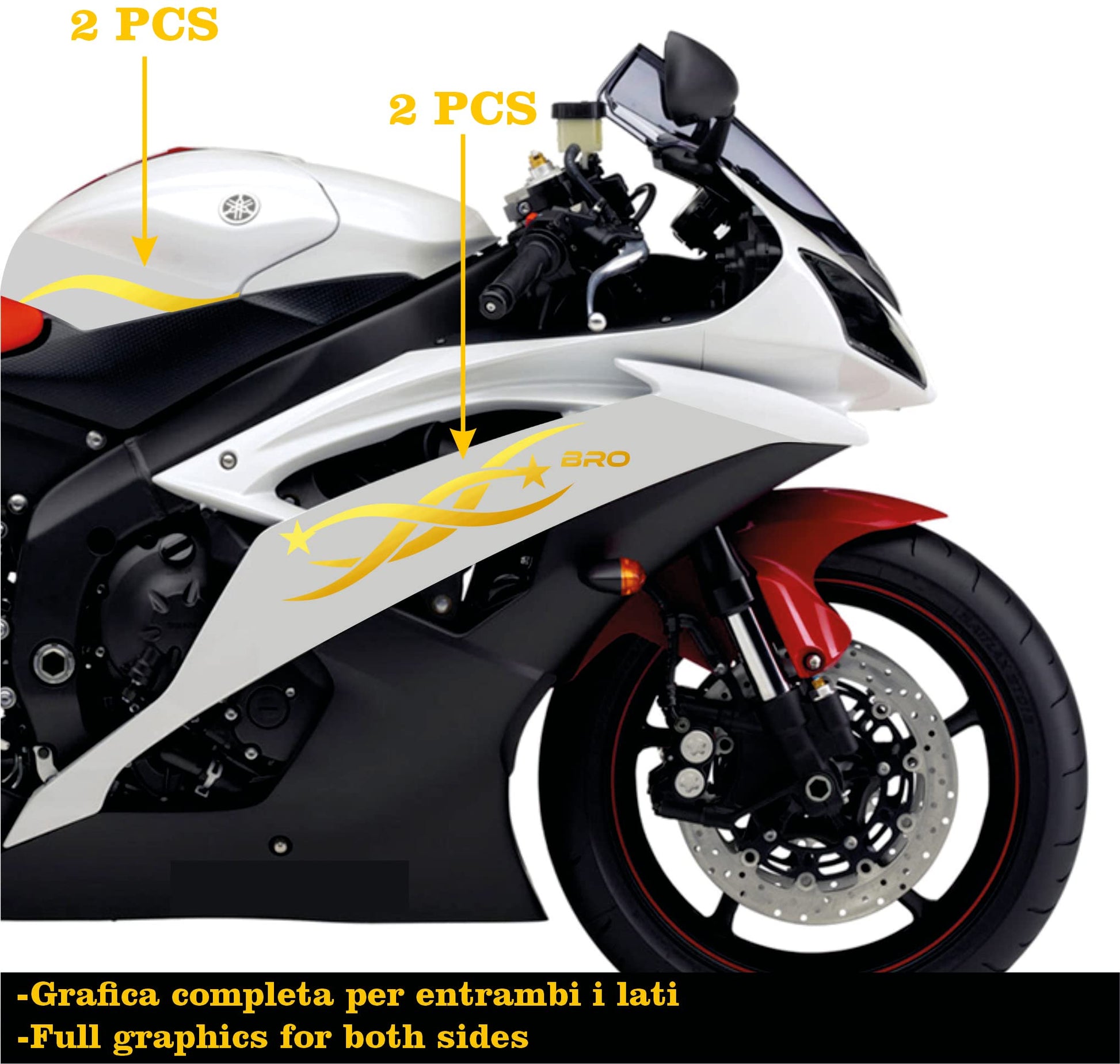 DualColorStampe Adesivi Compatibili con Yamaha R6 ANNO 2008 carena moto accessori stickers Motociclo colore a scelta BRO COD.M0280 a €34.99 solo da DualColorStampe