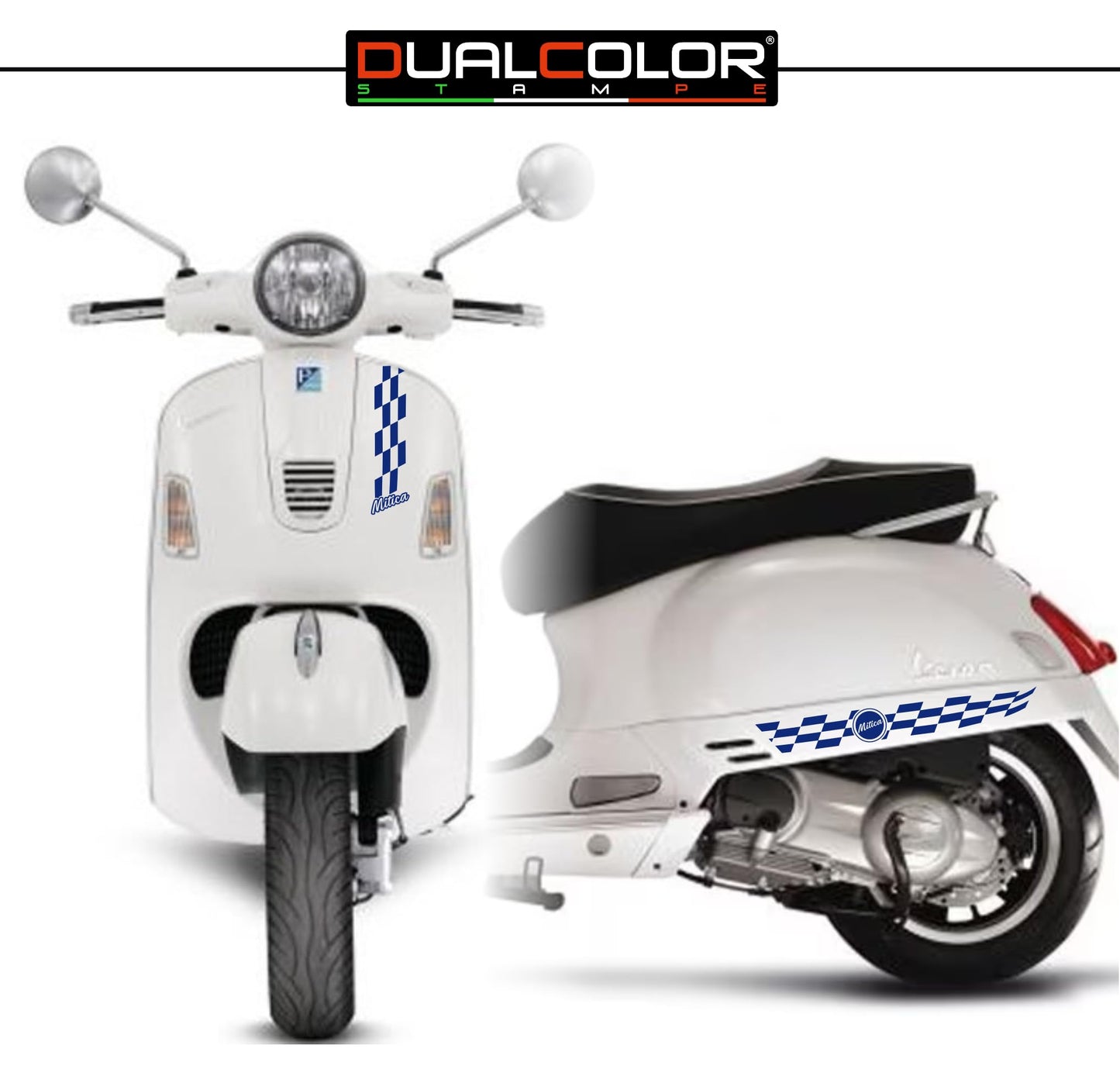 DualColorStampe Adesivi compatibili con Piaggio Vespa 300 GTS Super kit adesivi completo MITICA - Colore a scelta M0302