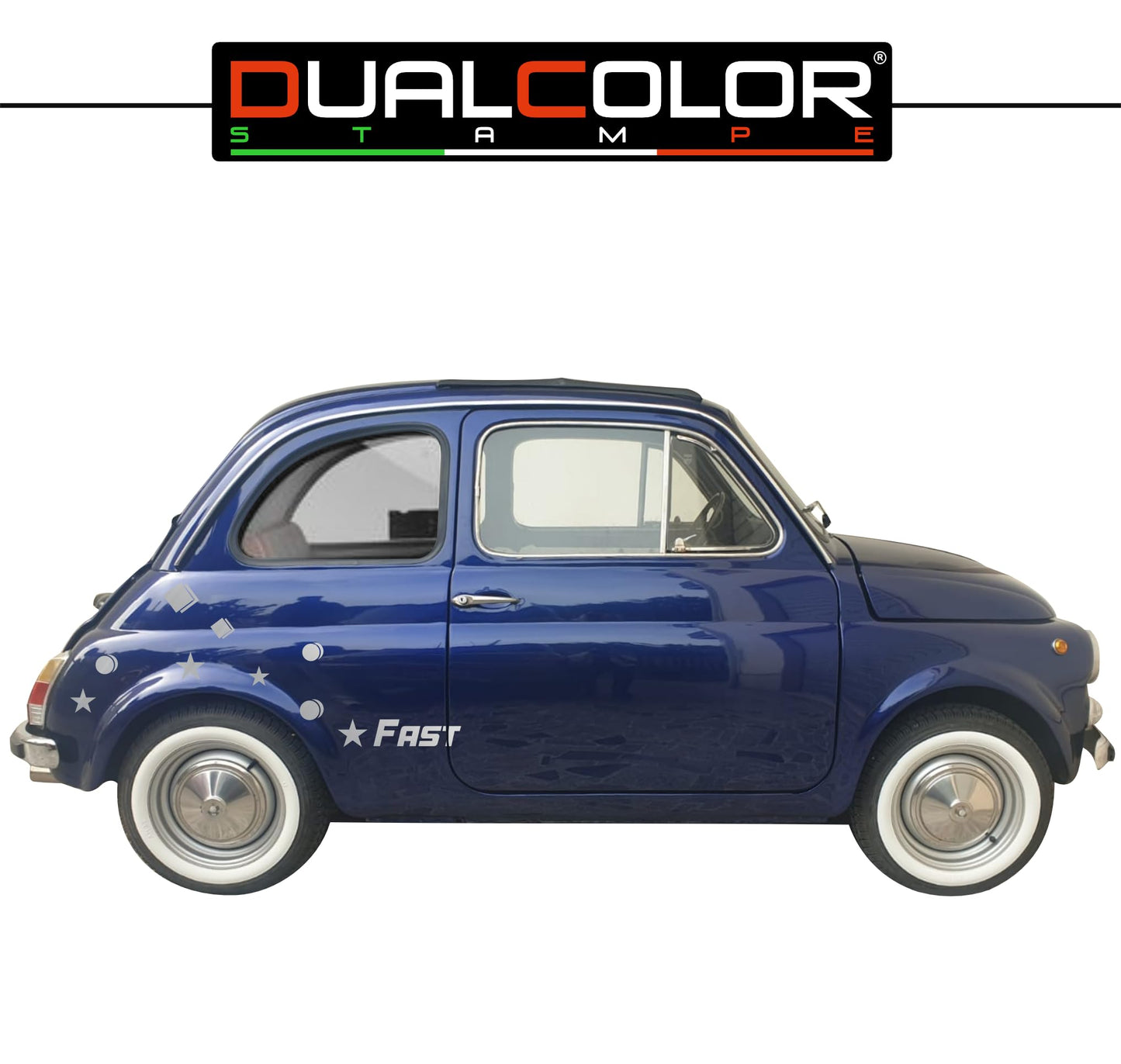 DualColorStampe Adesivi Compatibili con Fiat 500L (ANNO 1972) stickers quadrati Stelle palline tuning decal adesivi auto fiancata laterale COD.0360