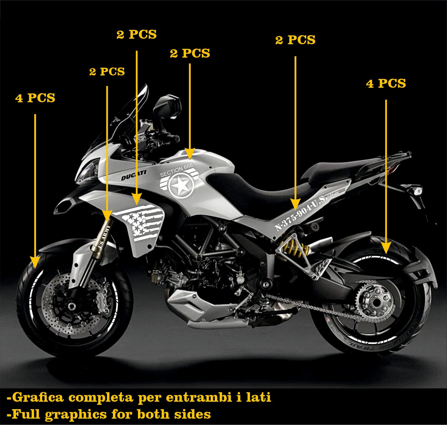 DualColorStampe Adesivi Compatibili con Ducati Multistrada 1200 S Kit completo Carena moto + strisce cerchi decalcomania serbatoio stickers COD.M0244 a €49.90 solo da DualColorStampe