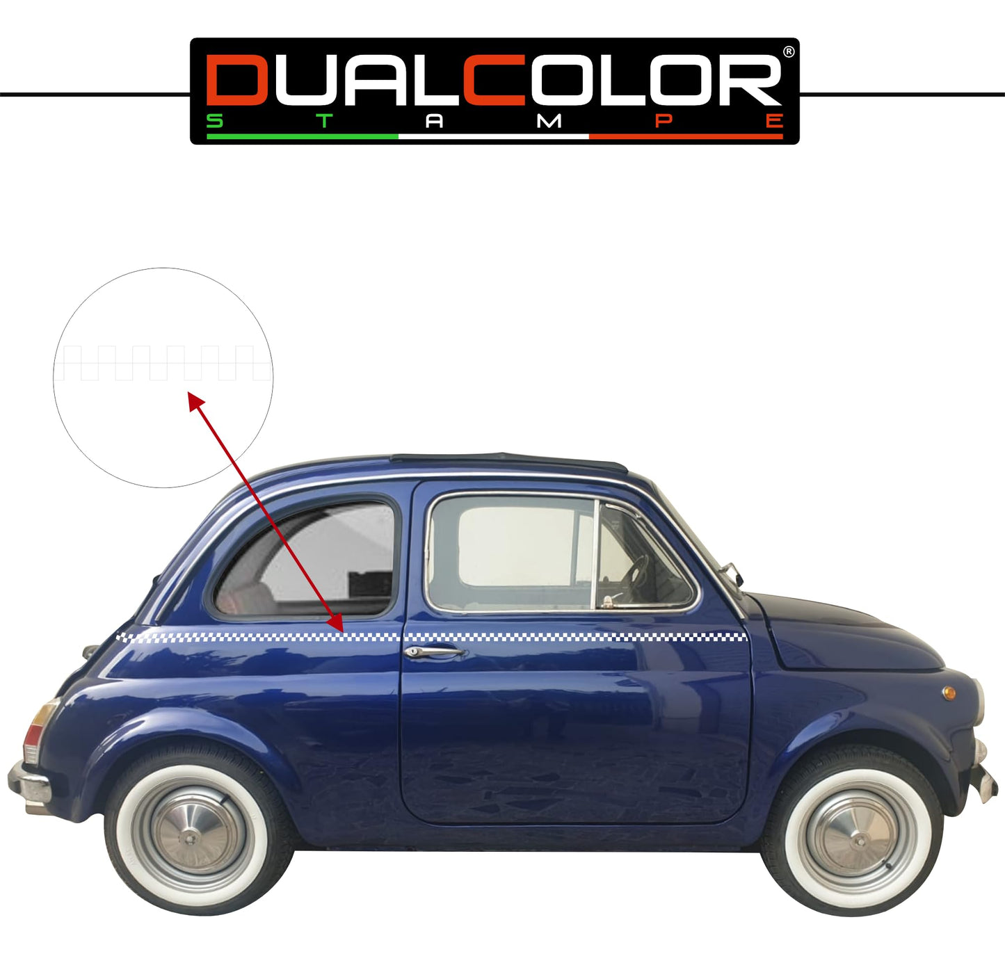 DualColorStampe Adesivi Compatibili con Fiat 500L (ANNO 1972) stickers SCACCHIERA tuning decal adesivi auto fiancata laterale COD.0357