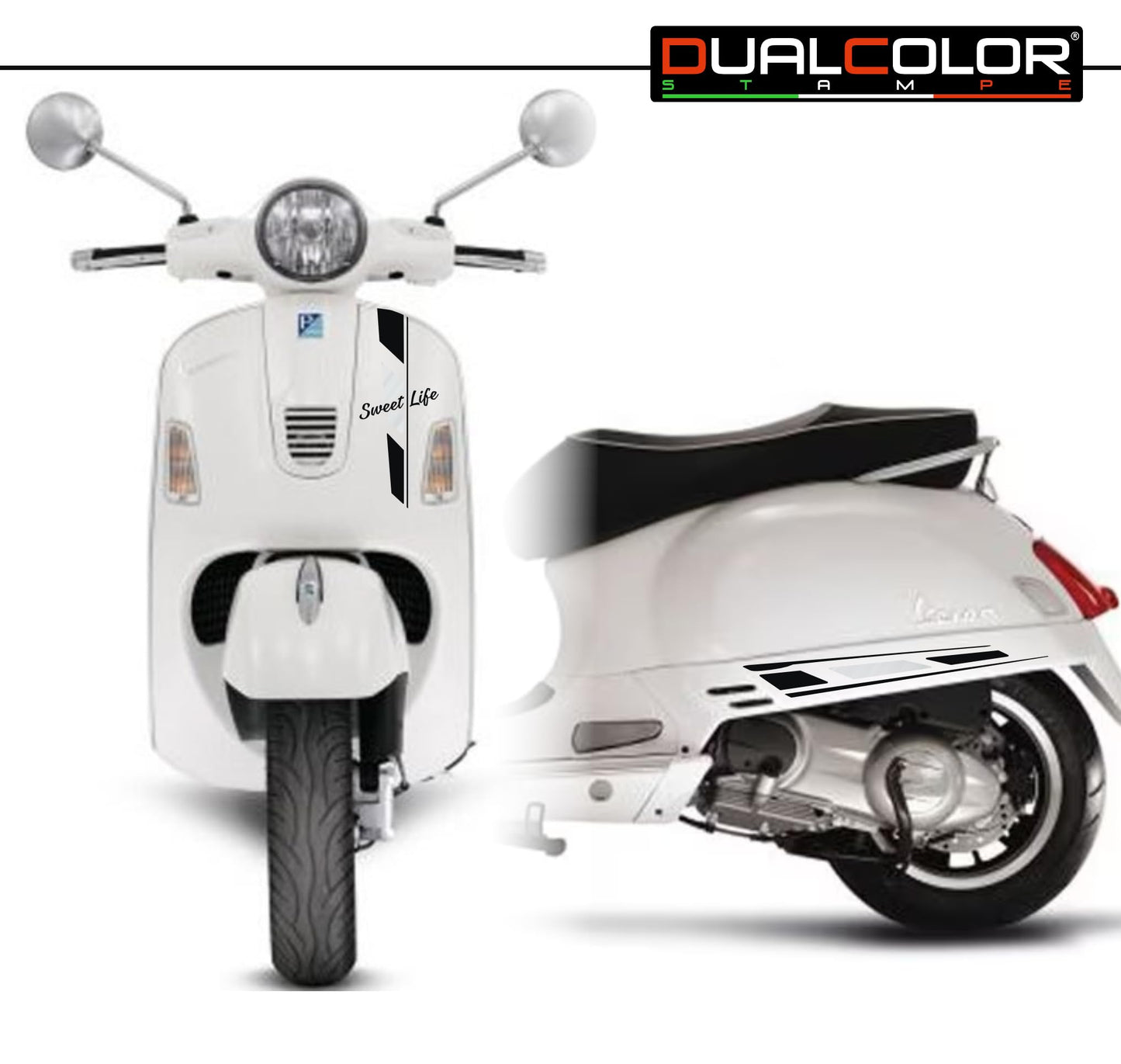 DualColorStampe Adesivi compatibili con Piaggio Vespa 300 GTS Super kit adesivi completo SWEET LIFE - Colore a scelta M0301