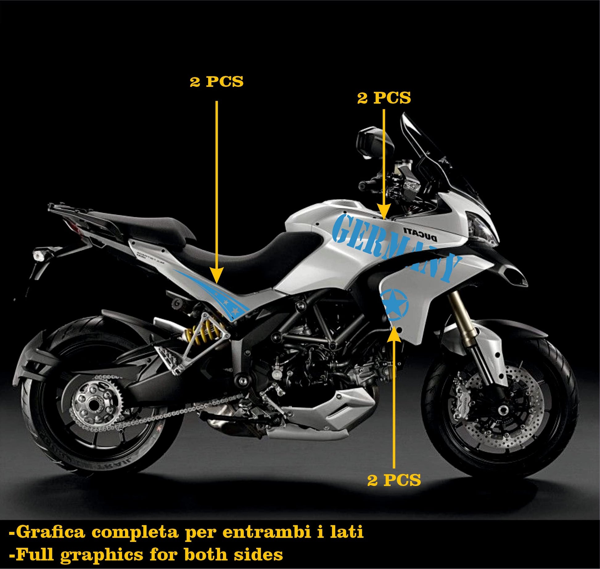 DualColorStampe Adesivi Compatibili con Ducati Multistrada 1200 S Kit completo Carena moto decalcomania serbatoio stickers Germania COD.M0248 a €39.90 solo da DualColorStampe