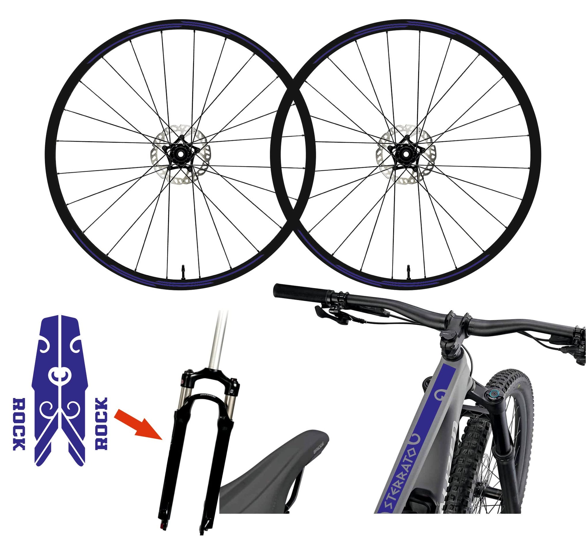 Set completo Adesivi Cerchi Bici MTB 26'' - 27,5'' - 28-29'' Pollici, adesivi forcella MTB, adesivi telaio MTB B0066 a €45.00 solo da DualColorStampe