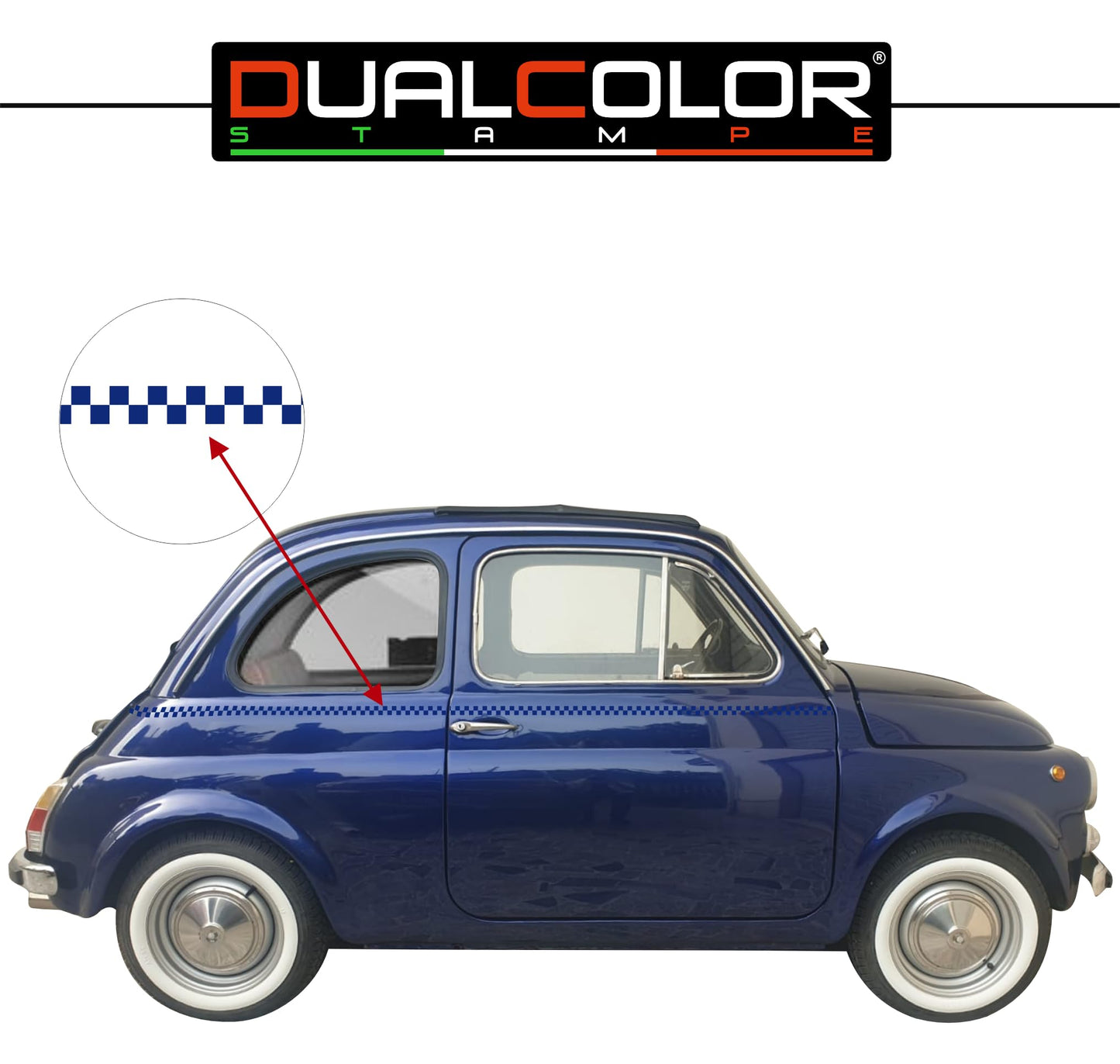 DualColorStampe Adesivi Compatibili con Fiat 500L (ANNO 1972) stickers SCACCHIERA tuning decal adesivi auto fiancata laterale COD.0357