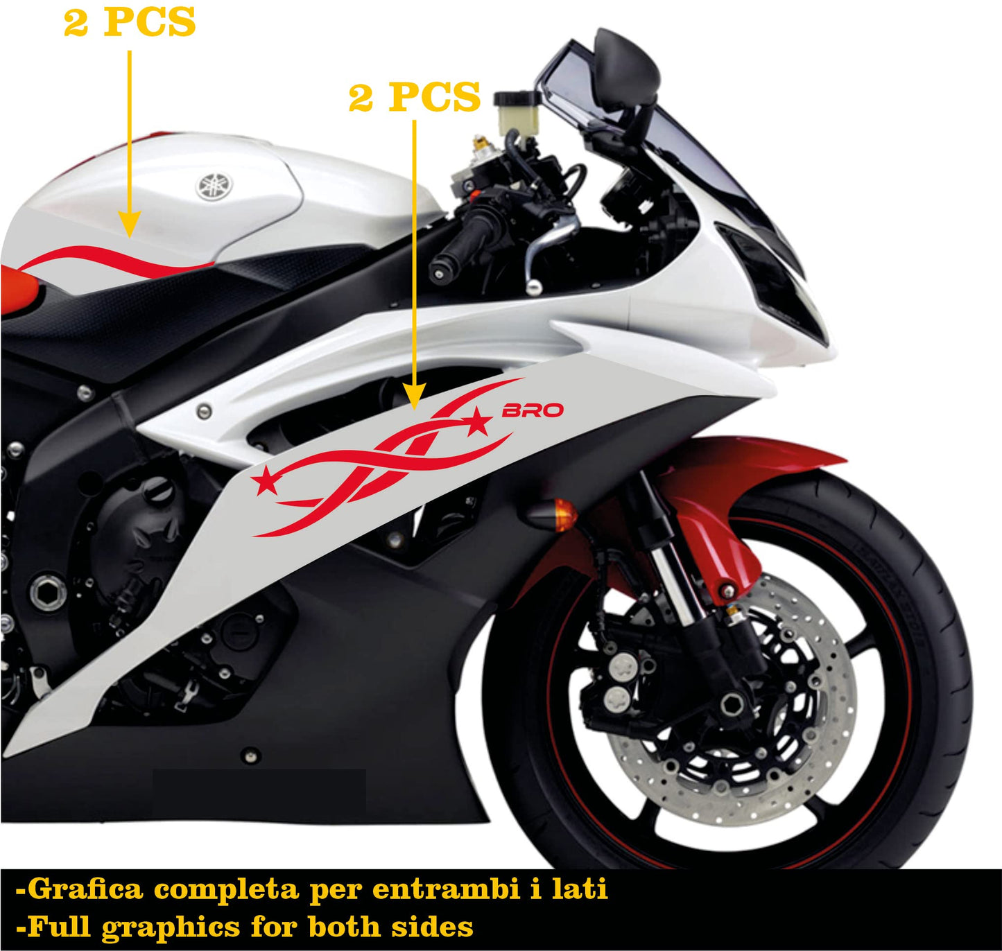DualColorStampe Adesivi Compatibili con Yamaha R6 ANNO 2008 carena moto accessori stickers Motociclo colore a scelta BRO COD.M0280 a €34.99 solo da DualColorStampe