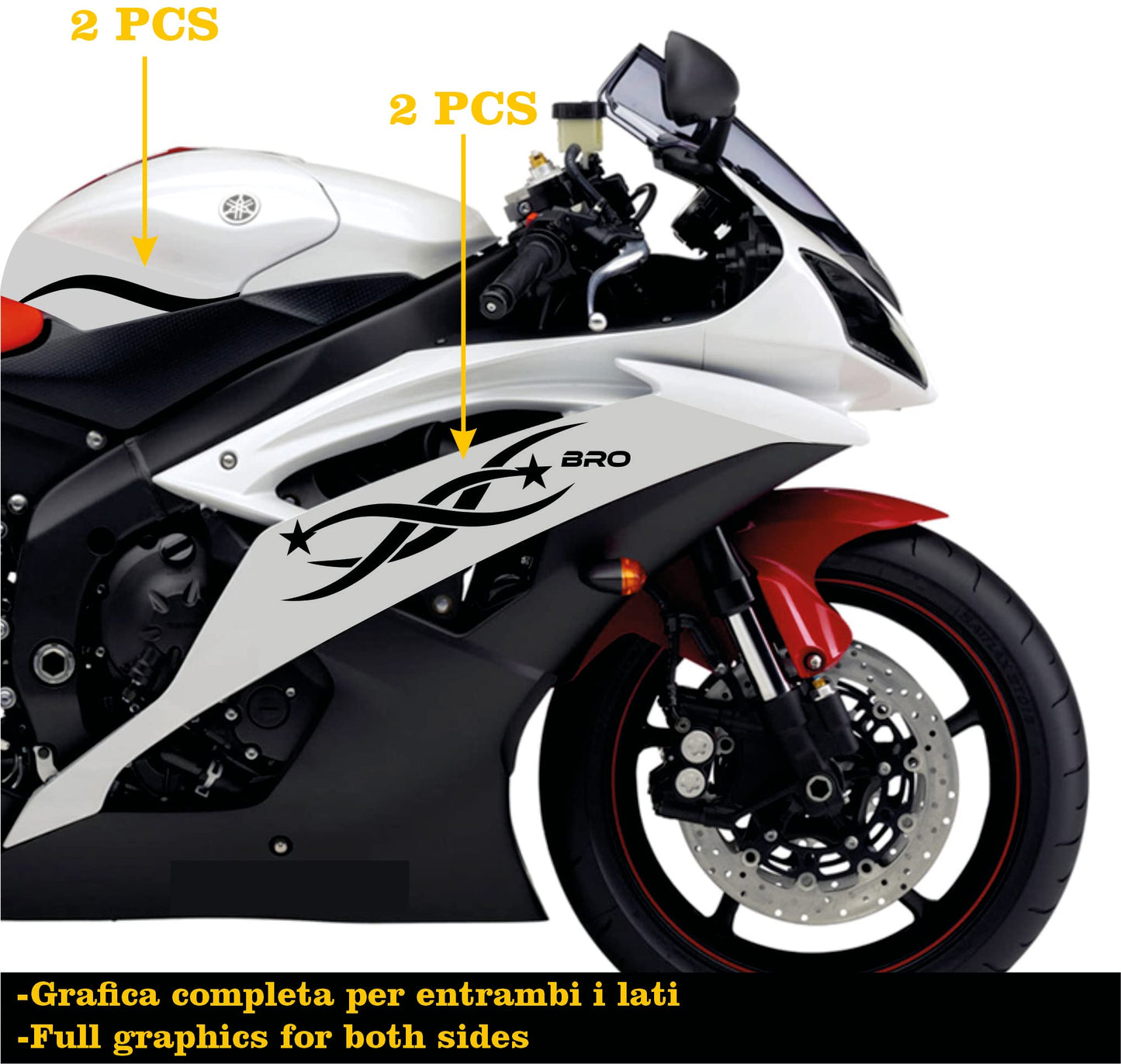 DualColorStampe Adesivi Compatibili con Yamaha R6 ANNO 2008 carena moto accessori stickers Motociclo colore a scelta BRO COD.M0280 a €34.99 solo da DualColorStampe