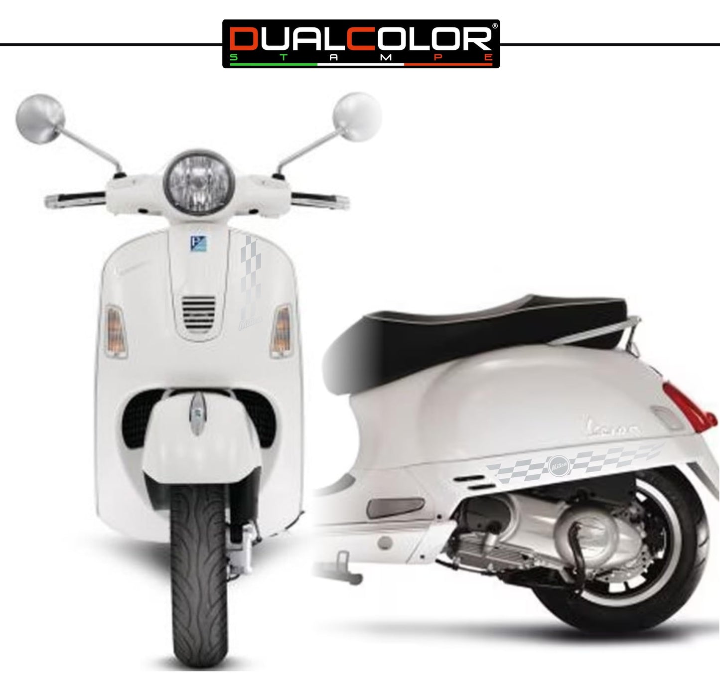 DualColorStampe Adesivi compatibili con Piaggio Vespa 300 GTS Super kit adesivi completo MITICA - Colore a scelta M0302