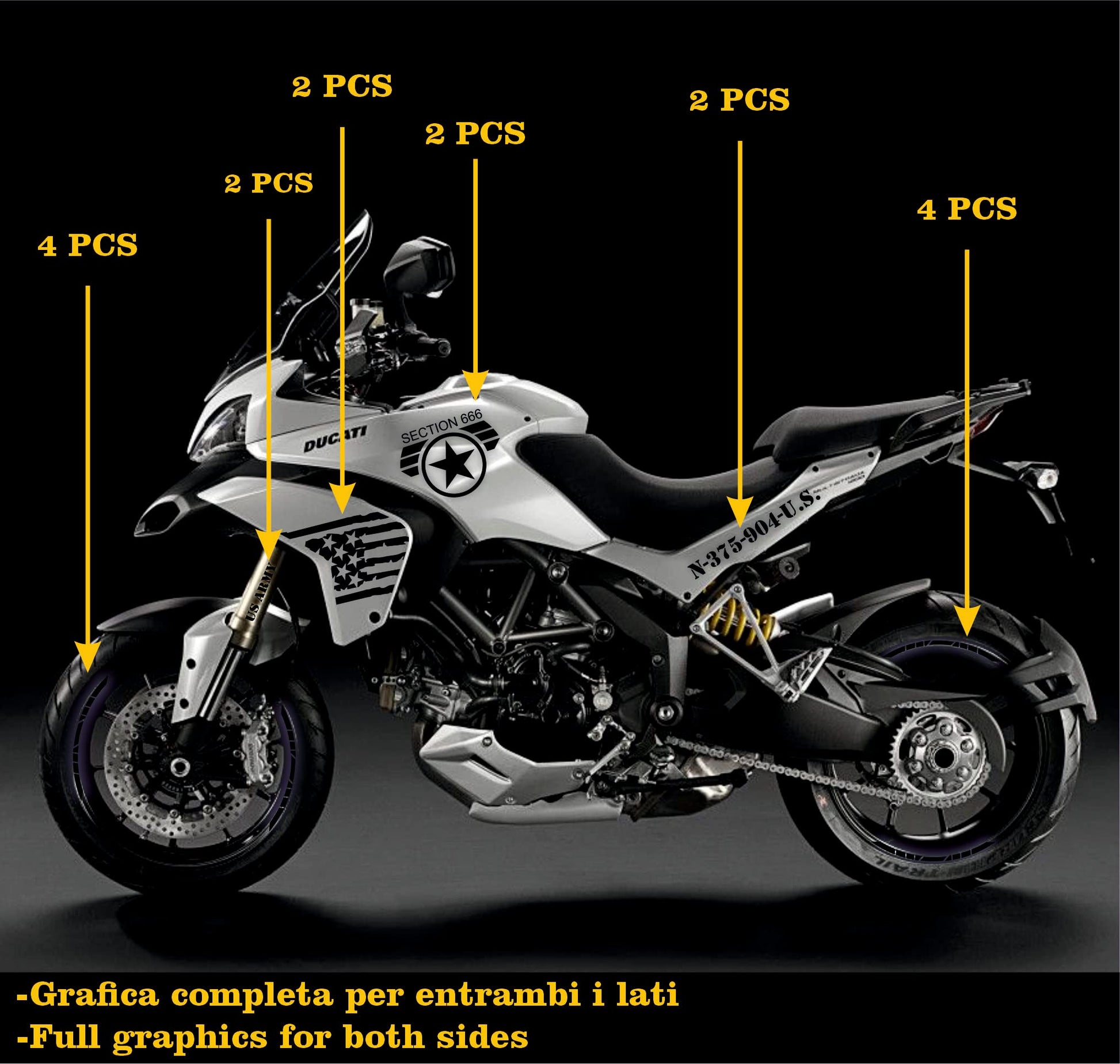 DualColorStampe Adesivi Compatibili con Ducati Multistrada 1200 S Kit completo Carena moto + strisce cerchi decalcomania serbatoio stickers COD.M0244 a €49.90 solo da DualColorStampe