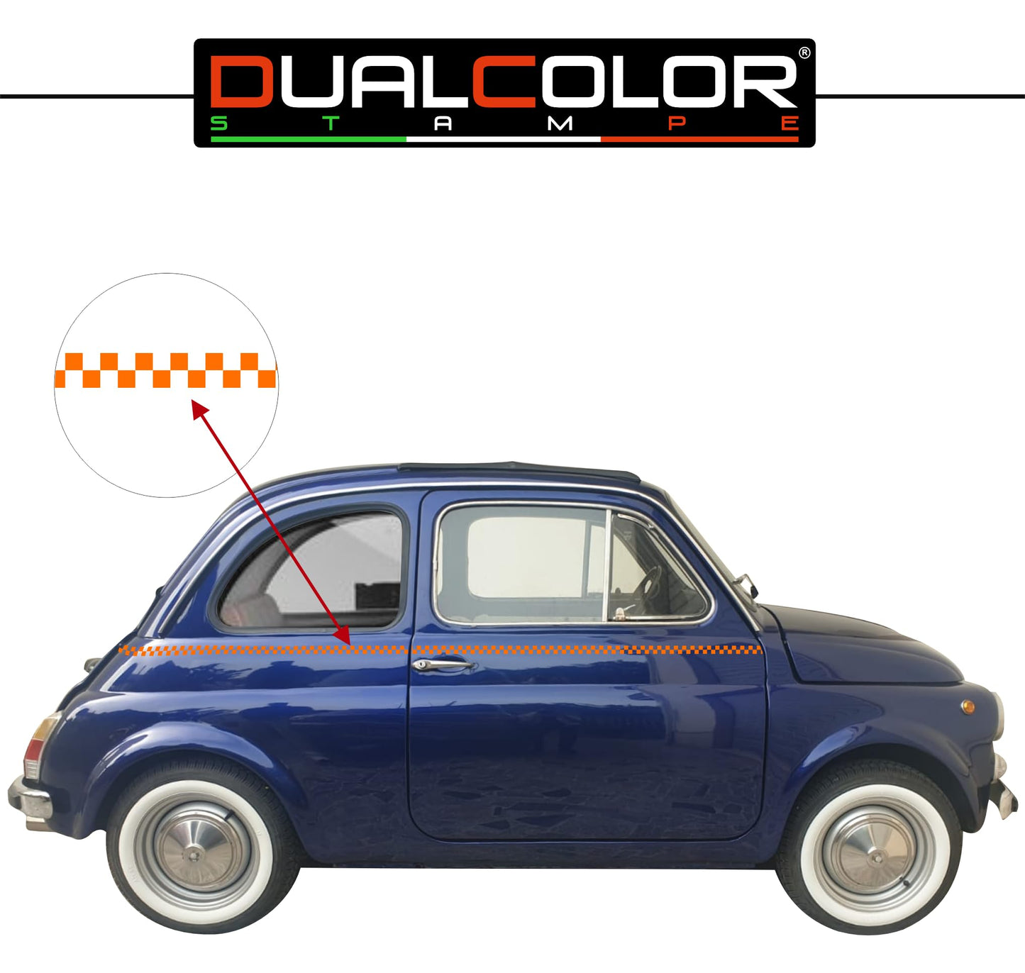 DualColorStampe Adesivi Compatibili con Fiat 500L (ANNO 1972) stickers SCACCHIERA tuning decal adesivi auto fiancata laterale COD.0357