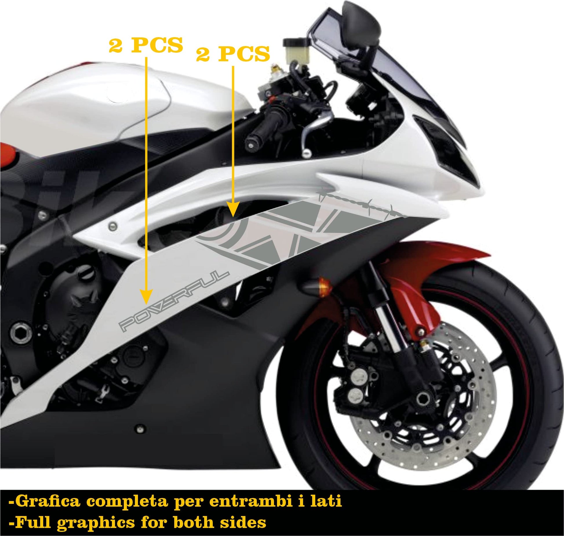 DualColorStampe Adesivi Compatibili con Yamaha R6 ANNO 2008 carena moto accessori stickers Motociclo colore a scelta POWERFUL COD.M0283 a €34.99 solo da DualColorStampe