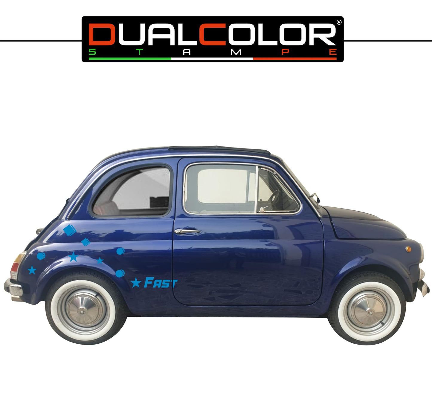 DualColorStampe Adesivi Compatibili con Fiat 500L (ANNO 1972) stickers quadrati Stelle palline tuning decal adesivi auto fiancata laterale COD.0360