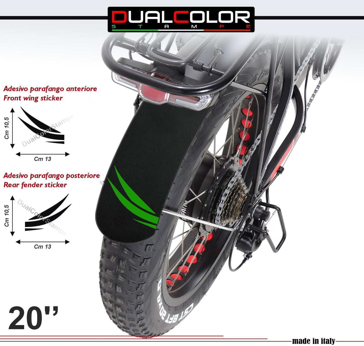 DualColorStampe Adesivi Parafango Bici FAT BIKE 20'' Pollici Ruota accessori Fat bike MTB Stickers parafango anteriore e posteriore ALI - B0102 a €10.99 solo da DualColorStampe