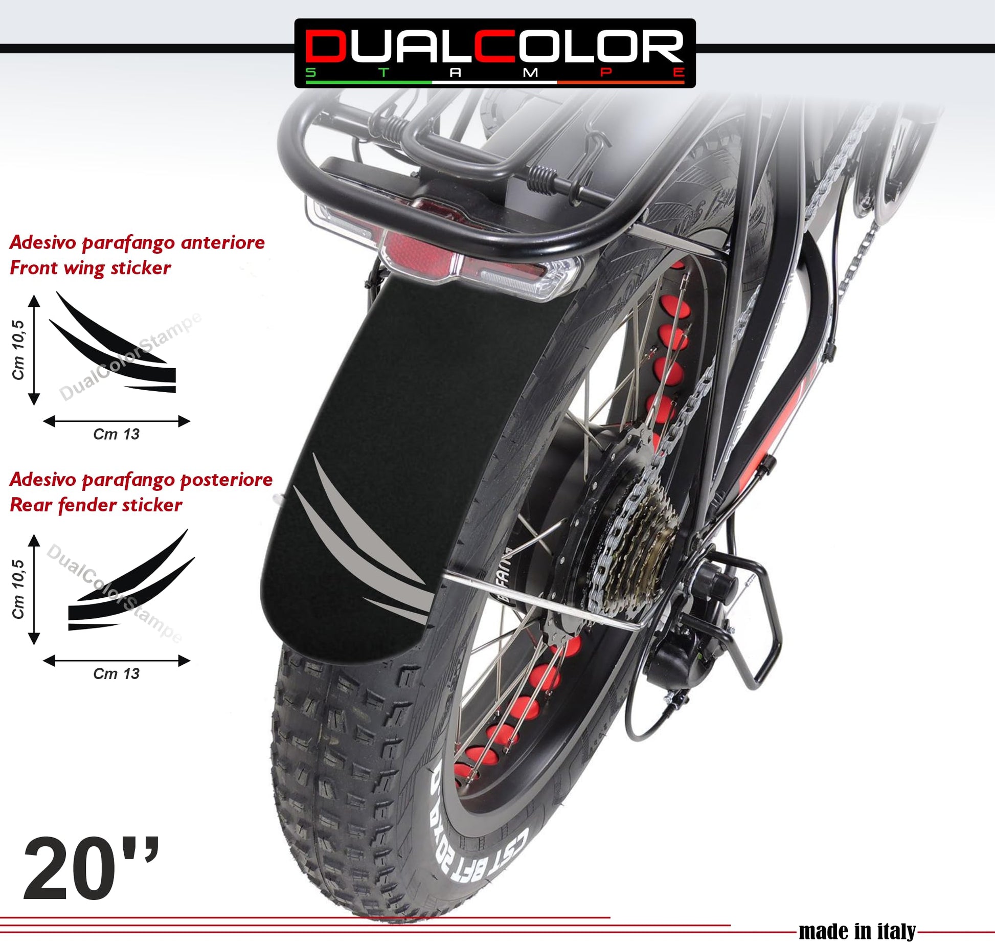 DualColorStampe Adesivi Parafango Bici FAT BIKE 20'' Pollici Ruota accessori Fat bike MTB Stickers parafango anteriore e posteriore ALI - B0102 a €10.99 solo da DualColorStampe