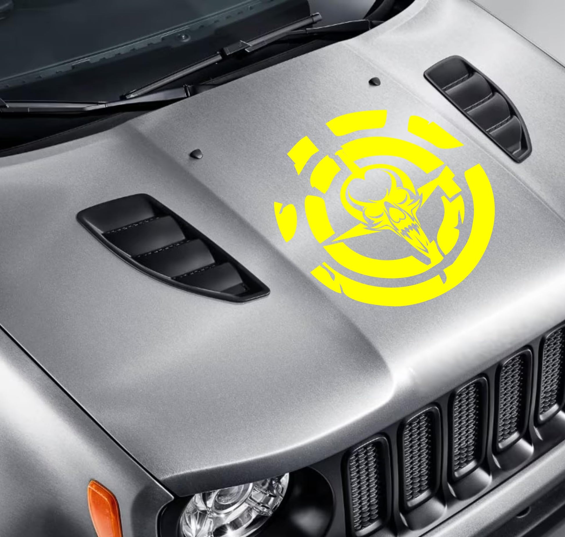 DualColorStampe Adesivo compatibile con Jeep Renegade Cofano - Fuoristrada  4X4 Fiancate Portiera anteriore Offroad Adesivi Stickers AUTO Decal Teschio  spada 0344
