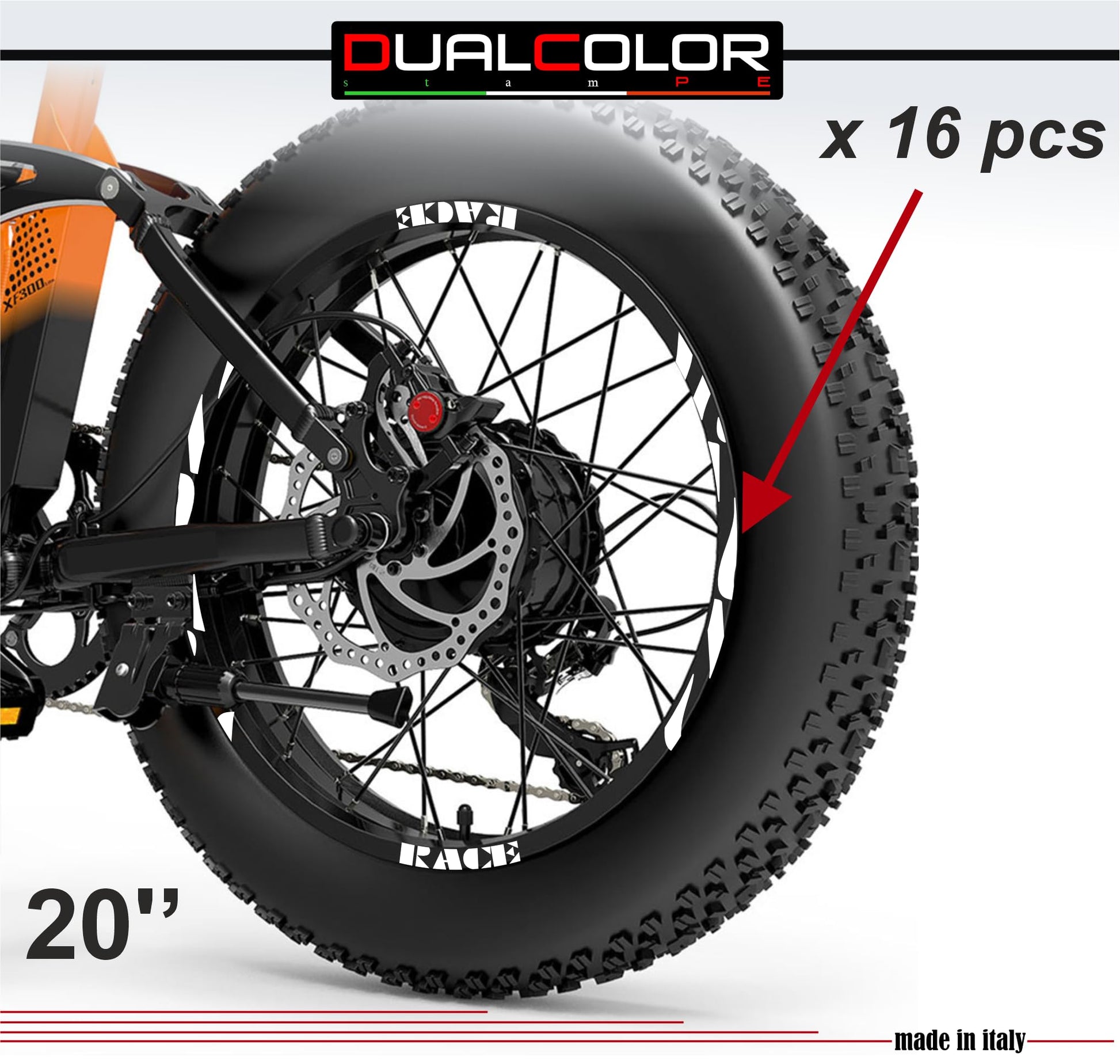 DualColorStampe Adesivi Cerchi Bici FAT BIKE 20'' Pollici Ruota Bici accessori Fat bike MTB Stickers Cerchi RACE - B0093 a €15.99 solo da DualColorStampe