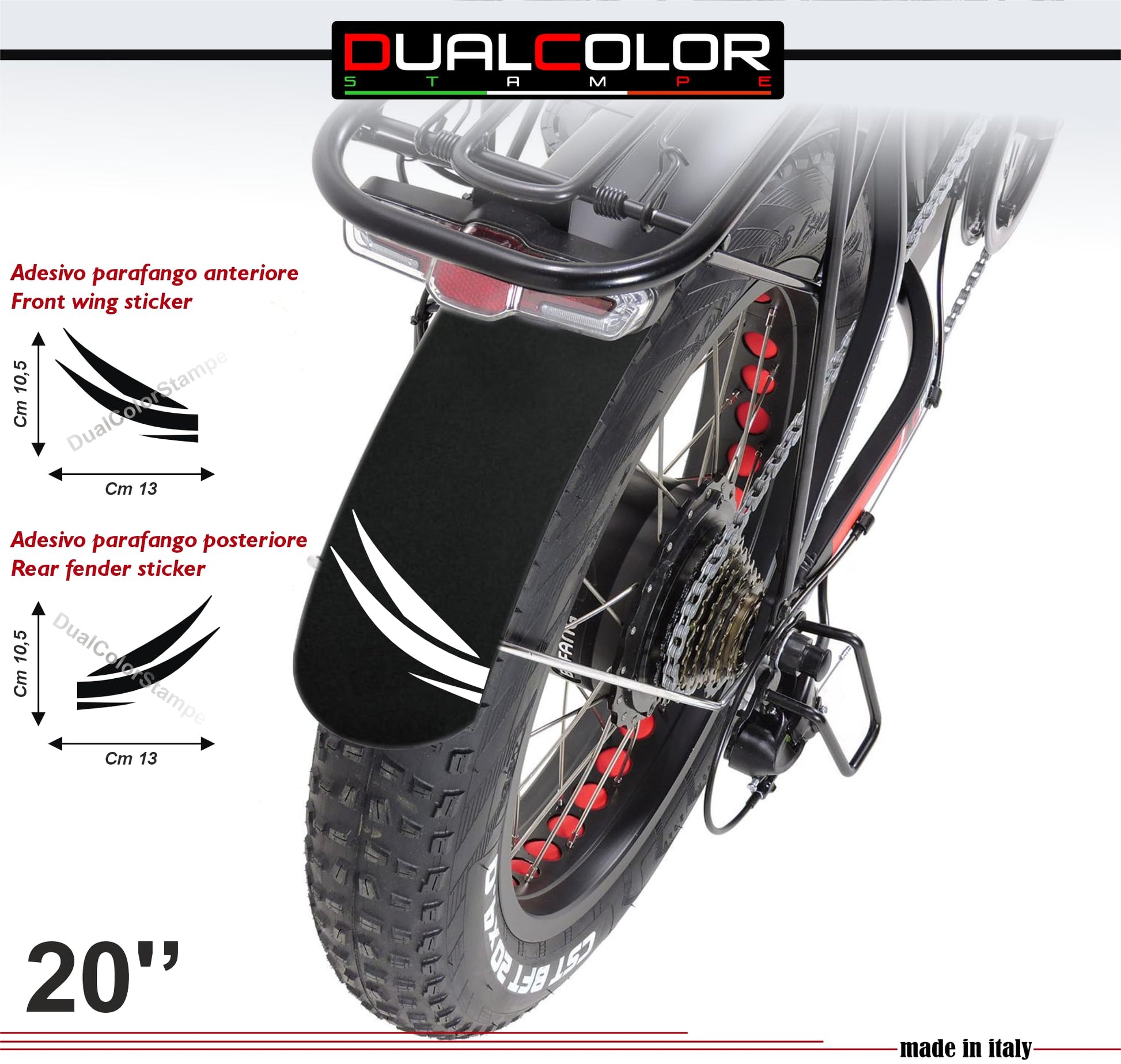 DualColorStampe Adesivi Parafango Bici FAT BIKE 20'' Pollici Ruota accessori Fat bike MTB Stickers parafango anteriore e posteriore ALI - B0102 a €10.99 solo da DualColorStampe