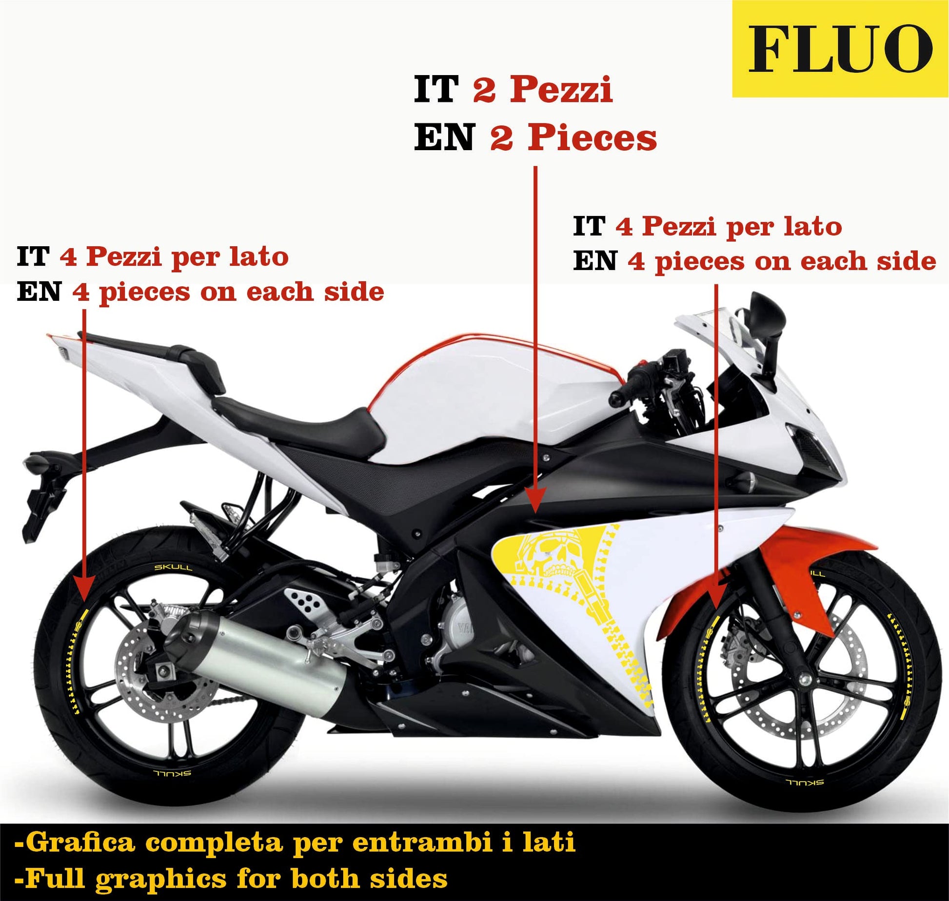 Adesivi per cerchi moto 17'' POLLICI SET COMPLETO 16 STRISCE