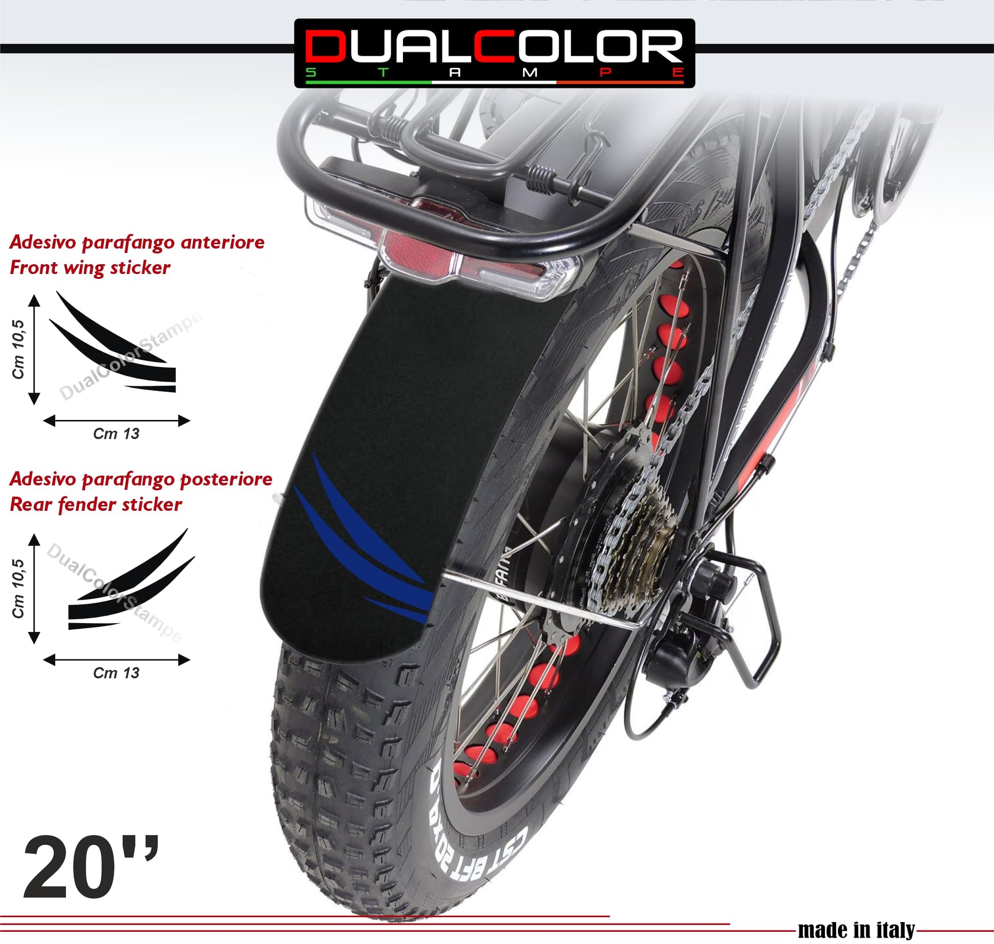 DualColorStampe Adesivi Parafango Bici FAT BIKE 20'' Pollici Ruota accessori Fat bike MTB Stickers parafango anteriore e posteriore ALI - B0102 a €10.99 solo da DualColorStampe