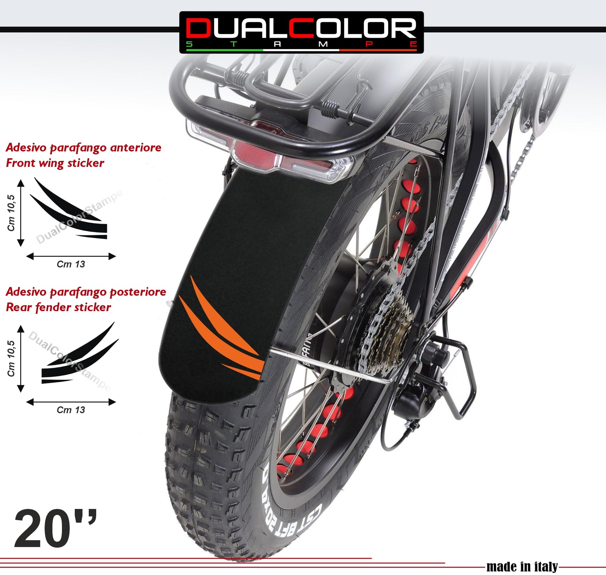 DualColorStampe Adesivi Parafango Bici FAT BIKE 20'' Pollici Ruota accessori Fat bike MTB Stickers parafango anteriore e posteriore ALI - B0102 a €10.99 solo da DualColorStampe