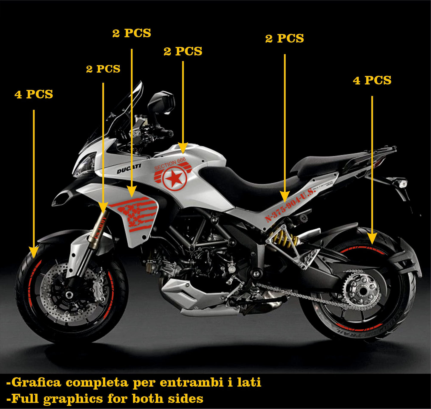 DualColorStampe Adesivi Compatibili con Ducati Multistrada 1200 S Kit completo Carena moto + strisce cerchi decalcomania serbatoio stickers COD.M0244 a €49.90 solo da DualColorStampe