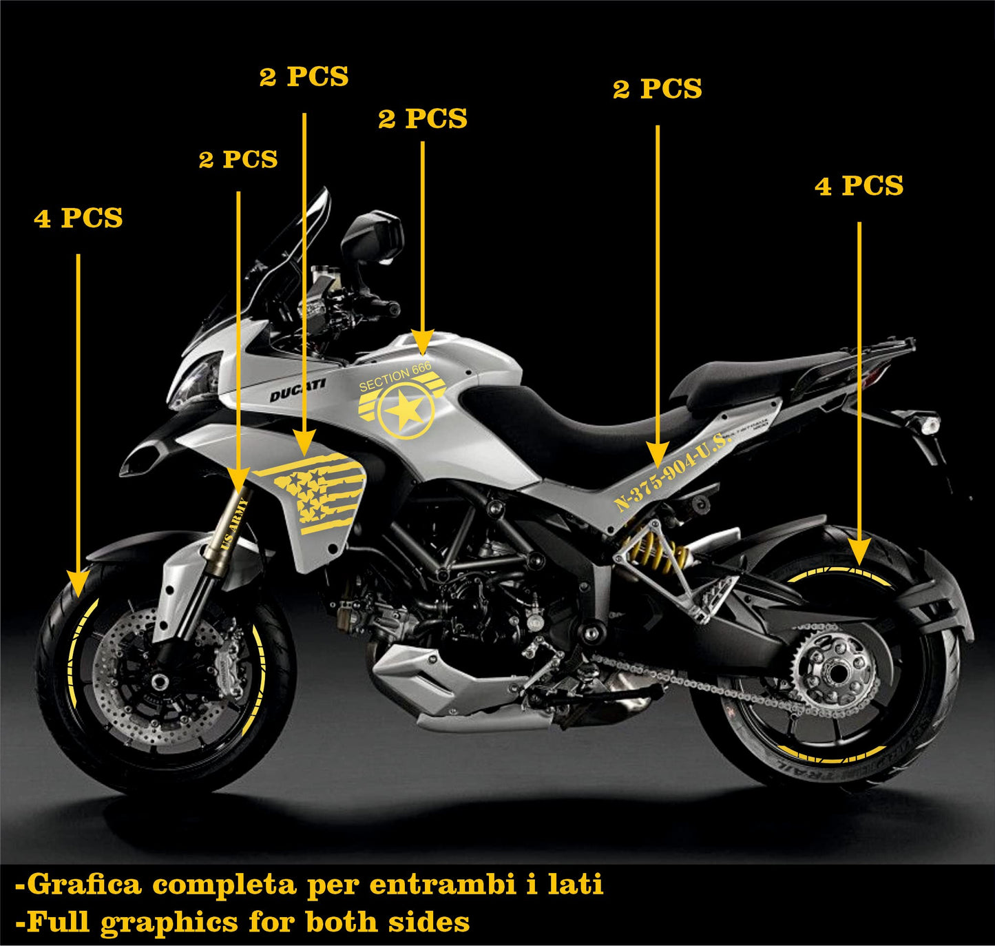 DualColorStampe Adesivi Compatibili con Ducati Multistrada 1200 S Kit completo Carena moto + strisce cerchi decalcomania serbatoio stickers COD.M0244 a €49.90 solo da DualColorStampe