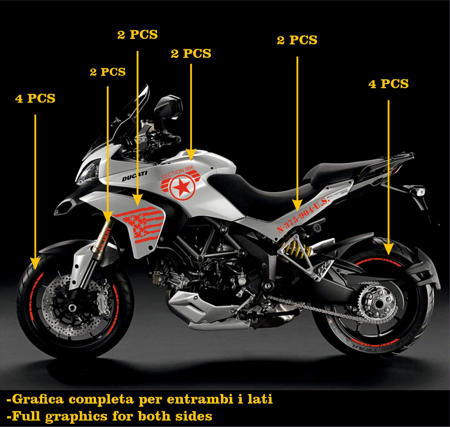 DualColorStampe Adesivi Compatibili con Ducati Multistrada 1200 S Kit completo Carena moto + strisce cerchi decalcomania serbatoio stickers COD.M0244 a €49.90 solo da DualColorStampe